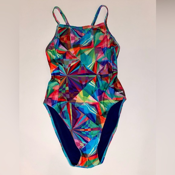 Sporti competition swimsuit thin strap “Prism” pattern, multi color. - Picture 1 of 4